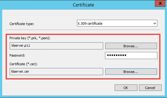X.509 certificate selected as the certificate type