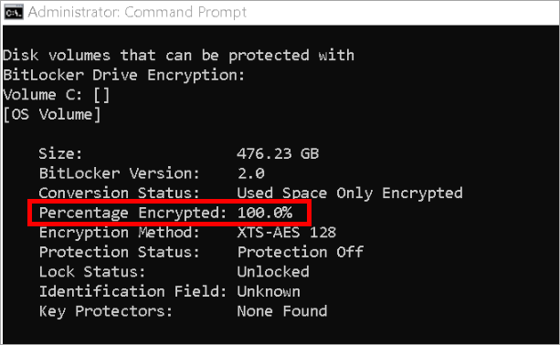 C drive encrypted with the BitLocker Encryption