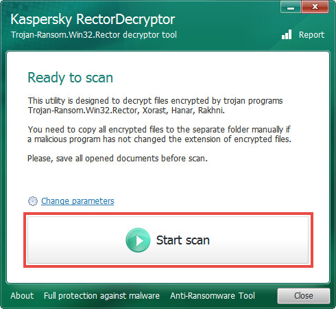 Starting a scan with RectorDecryptor