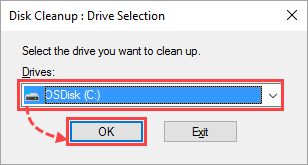 Selecting a drive to clean up.