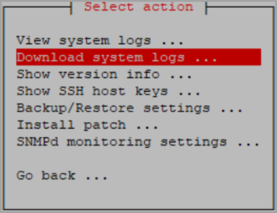 Selecting the Download system logs action in the System administration section