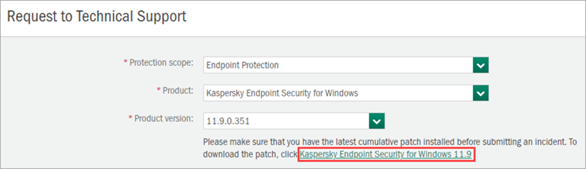 Submitting a request to technical support through Kaspersky CompanyAccount