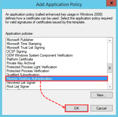 Selecting the Remote Desktop Authentication policy.