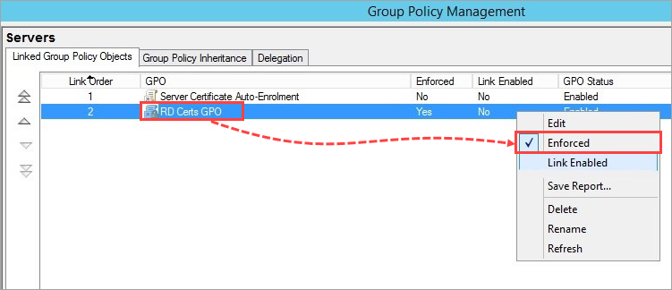 Activating a new group policy object.