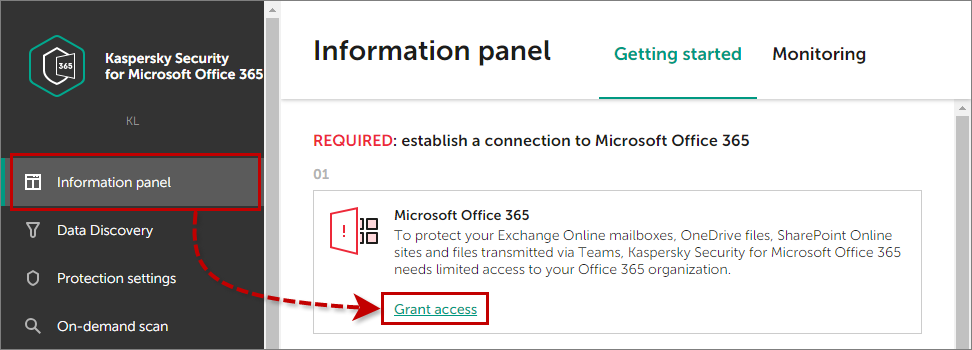 Grant access to Office 365 for Kaspersky Security for Microsoft Office 365.
