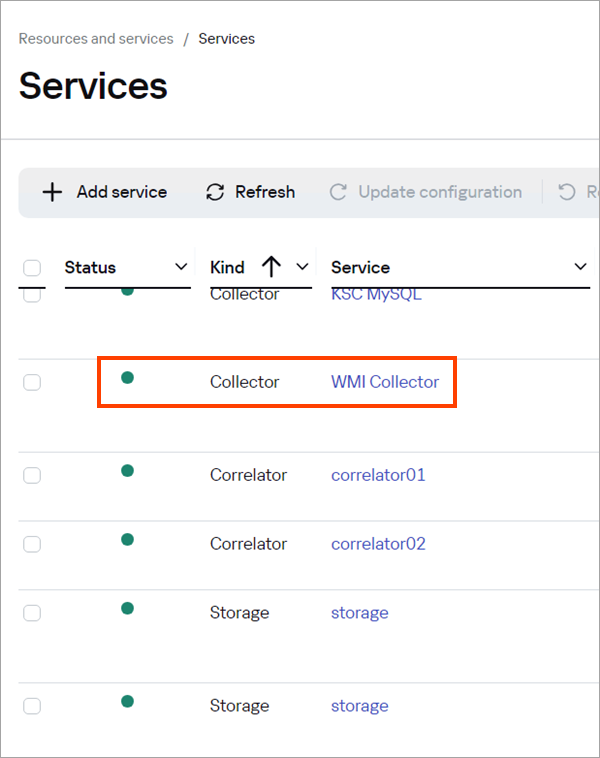 Checking the status of the WMI Collector in active services.