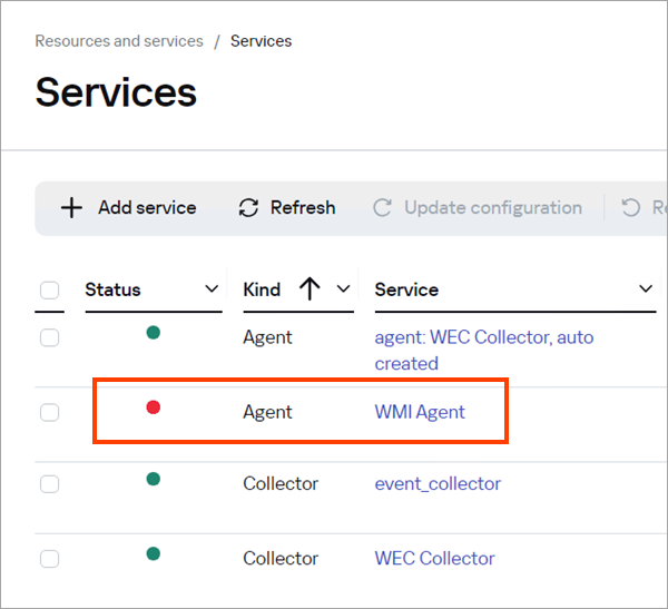 Checking the status of the WMI Agent service.