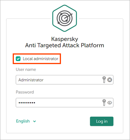 Logging in to the Web Console of the Kaspersky Anti Targeted Attack Central Node.