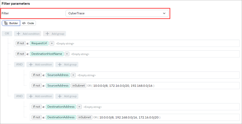 Configuring filters for the enrichment rule.