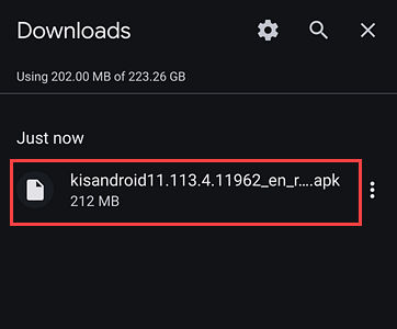 Downloads folder with Kaspersky for Android .apk file.