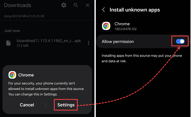 Allowing Chrome install unknown apps.