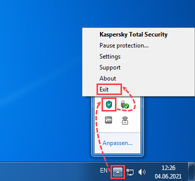 Exiting a Kaspersky application