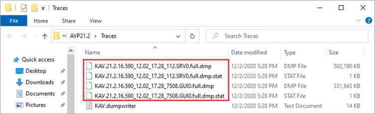 The AVP.EXE process dump files in Windows 10