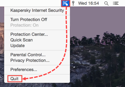 Quit Kaspersky Internet Security 15 for Mac