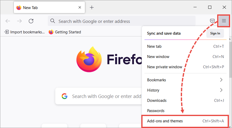 The settings menu in Mozilla Firefox