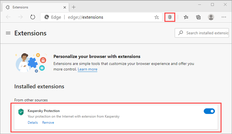 The Extensions window in Microsoft Edge
