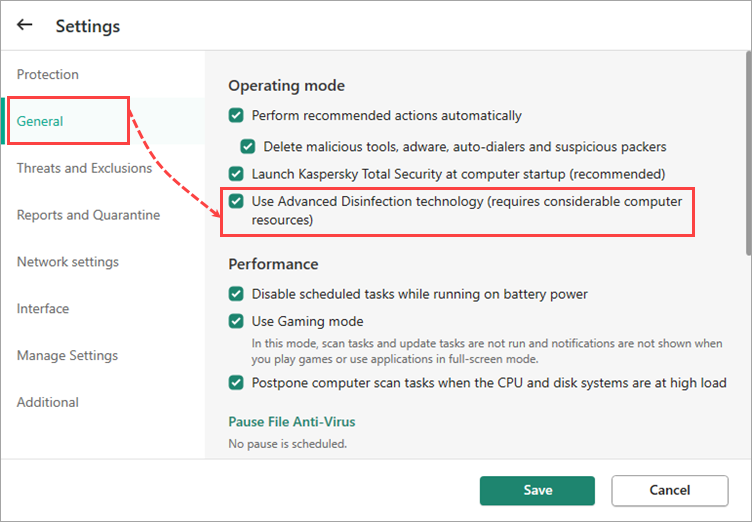 Opening Threats and Exclusions settings