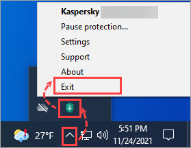 Exiting a Kaspersky application