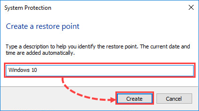 Creating a restore point in Windows 10