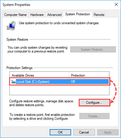 Opening restore settings in Windows 10