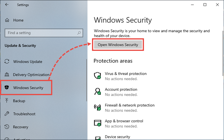 Opening Windows Defender