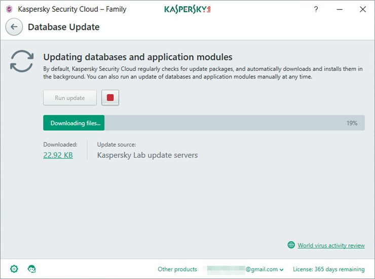 Image: the Update window of Kaspersky Security Cloud 