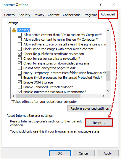 Resetting browser settings