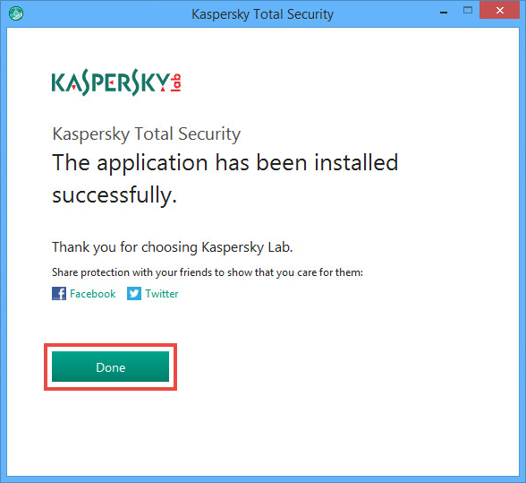 Completed Kaspersky Total Security 2018 installation