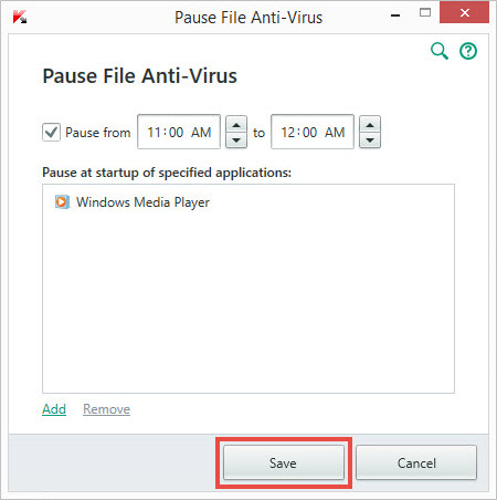 Image: Pause File Anti-Virus window of Kaspersky Internet Security 2017