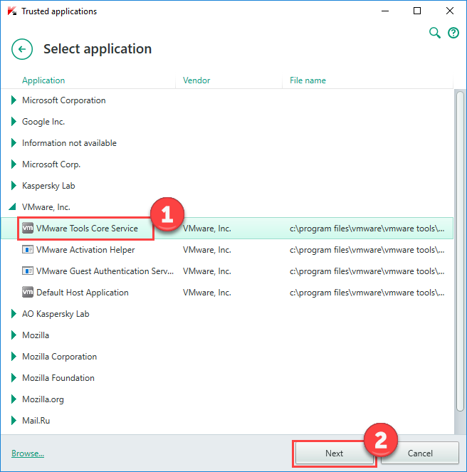 Image: Adding a trusted application in Kaspersky Total Security 2018