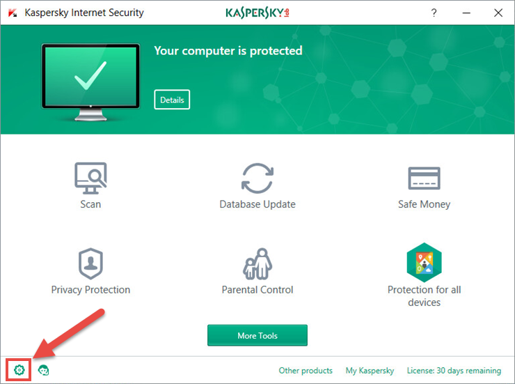 Image: Kaspersky Internet Security main window