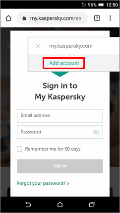 Adding the credentials to the vault with the help of Kaspersky Password Manager