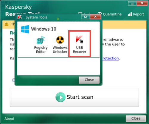 USB Recover tool in Kaspersky Rescue Disk