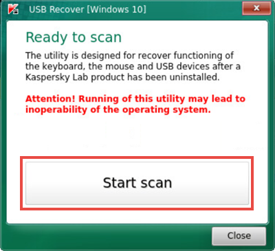 Running a scan in the USB Recover tool