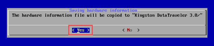 Confirming saving hardware information in Kaspersky Rescue Disk