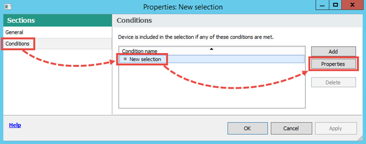 Opening the device selection properties.