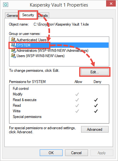 Changing permissions for the System group