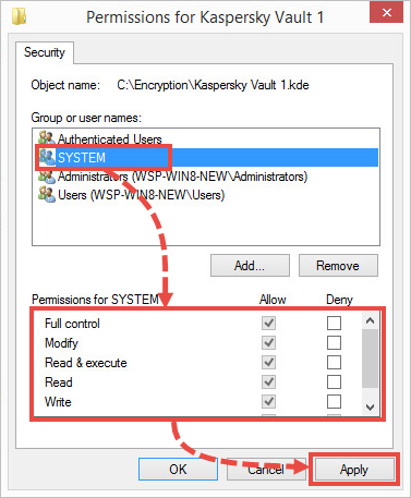 Allowing full access for the System user account