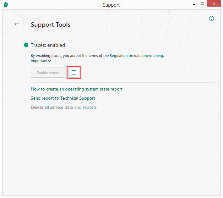Stopping tracing of important events in Kaspersky Small Office Security 6