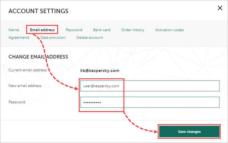 Changing account email address in My Kaspersky