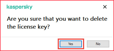 Confirming removing the license key from a Kaspersky application