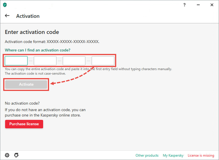 Applying the activation code and activating a Kaspersky application