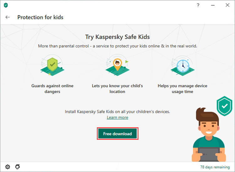 Downloading Kaspersky Safe Kids from the main window of Kaspersky Security Cloud 20