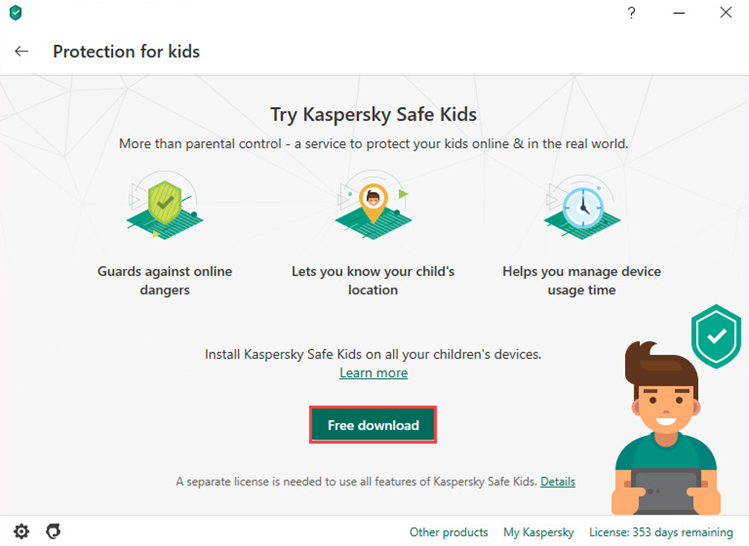 Downloading Kaspersky Safe Kids from the Kaspersky Total Security 20 interface