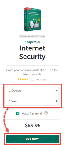 Buying the license for Kaspersky Internet Security 20