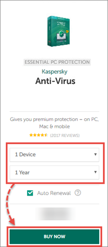 Buying a license for Kaspersky Anti-Virus 20