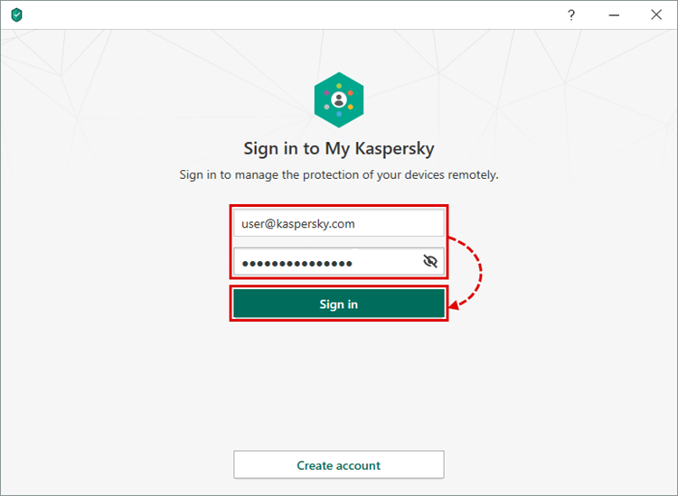 Signing in to My Kaspersky