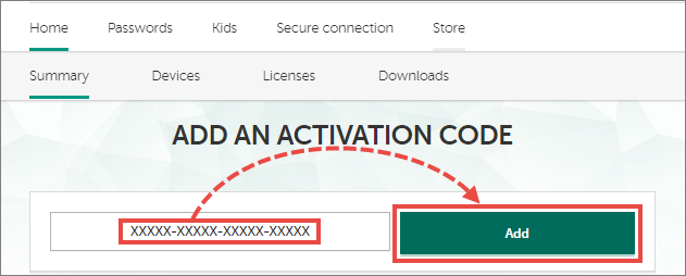 Adding an activation code for Kaspersky Security Cloud 20 to My Kaspersky