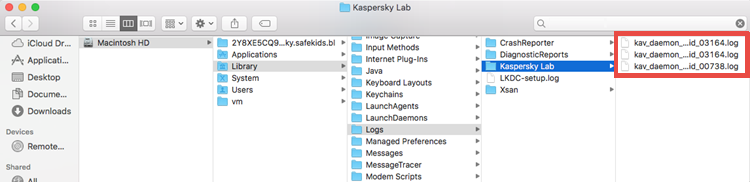 Folder with traces of Kaspersky Internet Security 20 for Mac