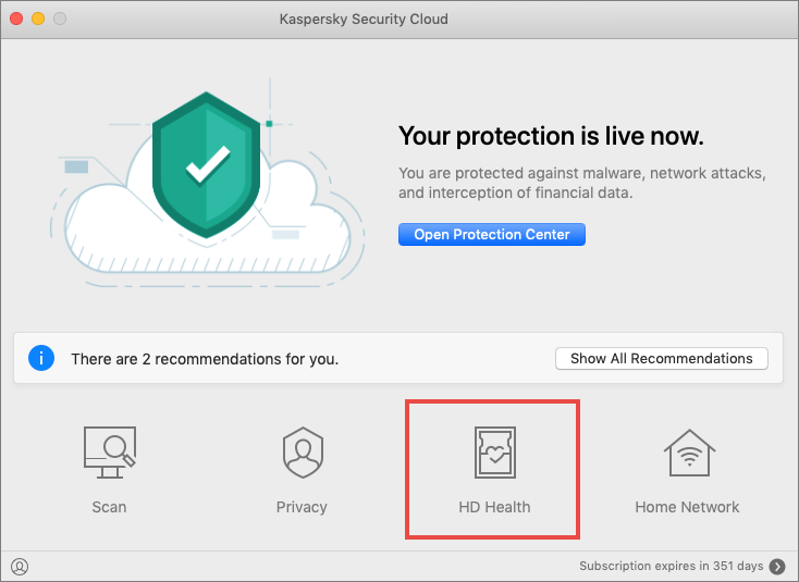 The HD Health feature in Kaspersky Security Cloud